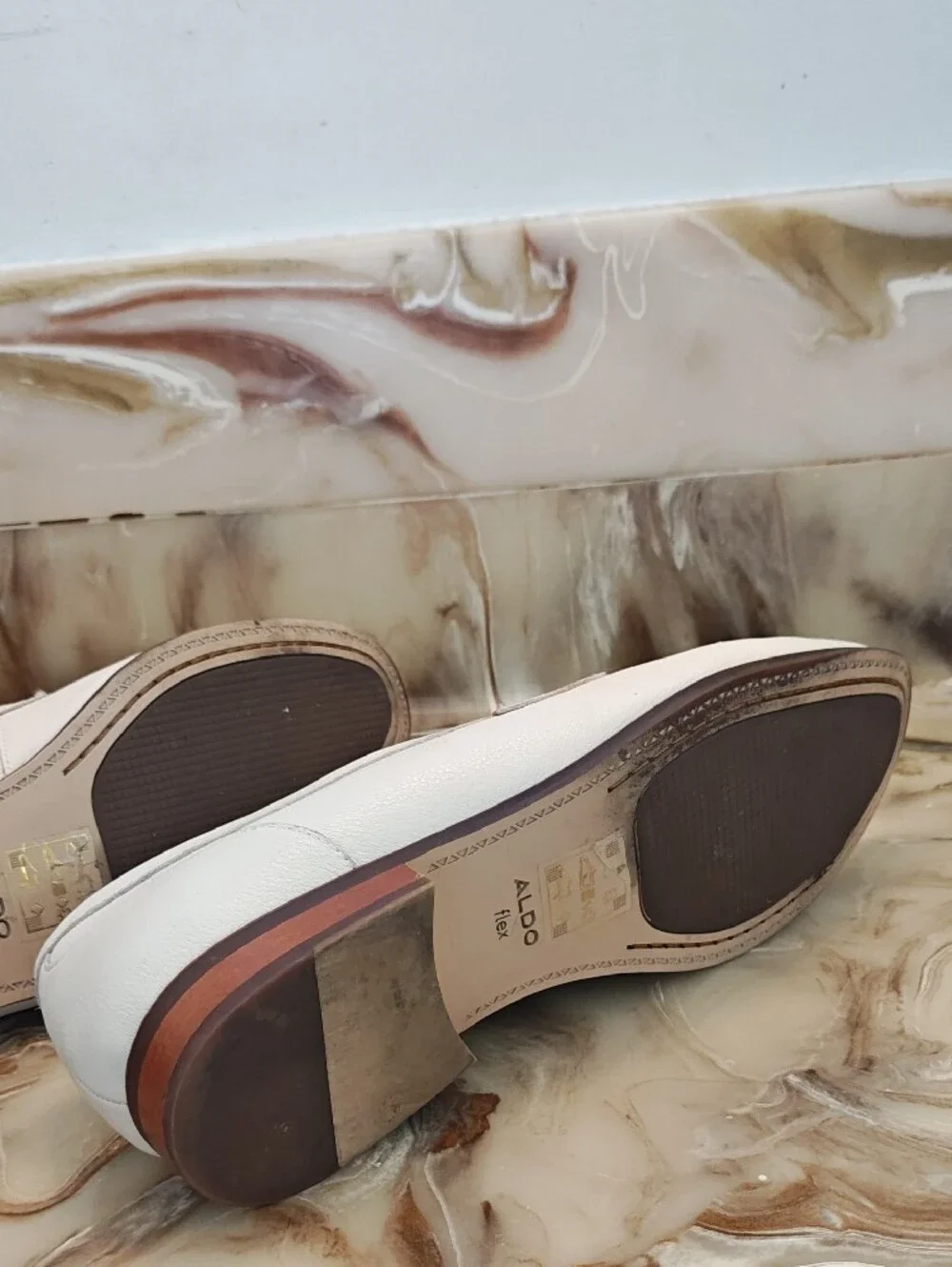 Aldo White Leather Slip-On Loafers with Gold-Toned Bit